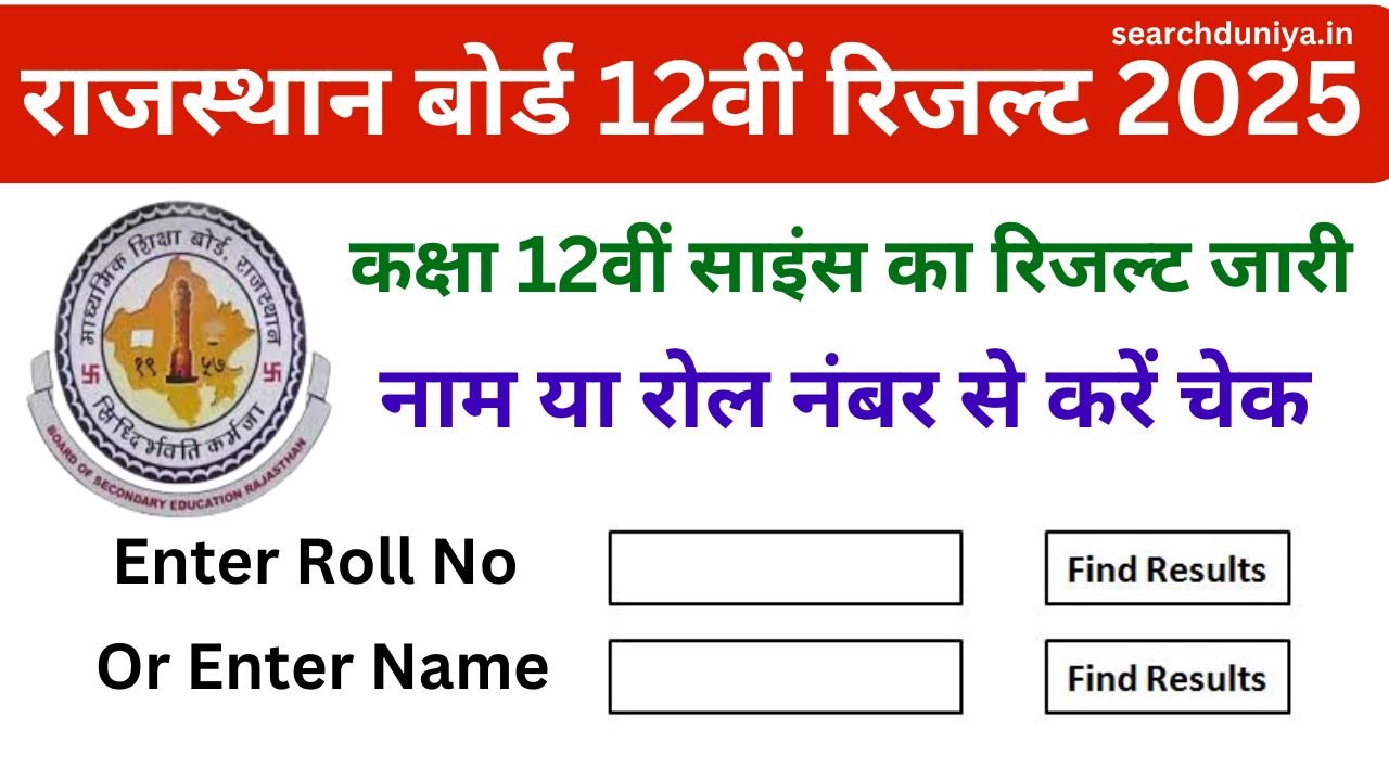 RBSE 12th Science Result 2025, राजस्थान बोर्ड 12वीं साइंस रिजल्ट नाम व रोल नंबर से चेक करें