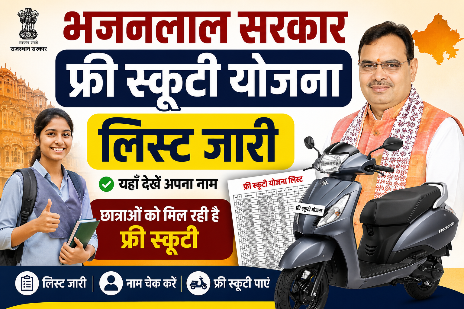 Free Scooty Yojana List Name Check 2026, कालीबाई भील और देवनारायण मेधावी छात्रा स्कूटी योजना मेरिट लिस्ट जारी